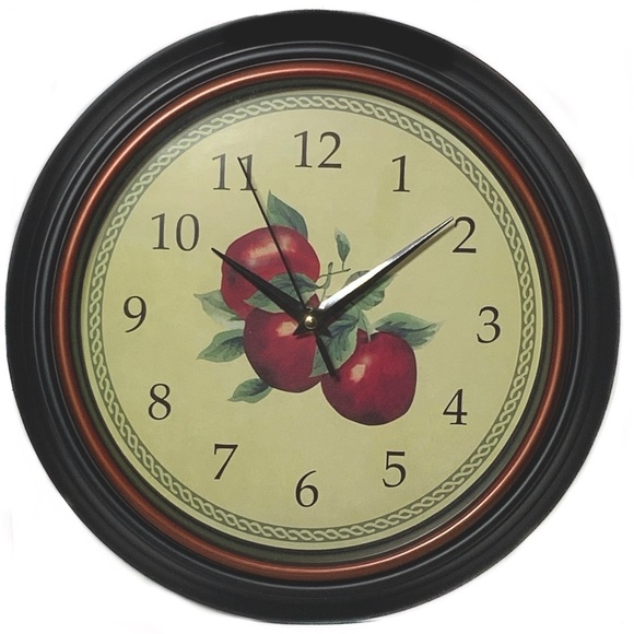 Seasonal Ind Other - Clock Apple Rustic Wall Hanging Analog Any Room Primitive Round 12 in Black Red